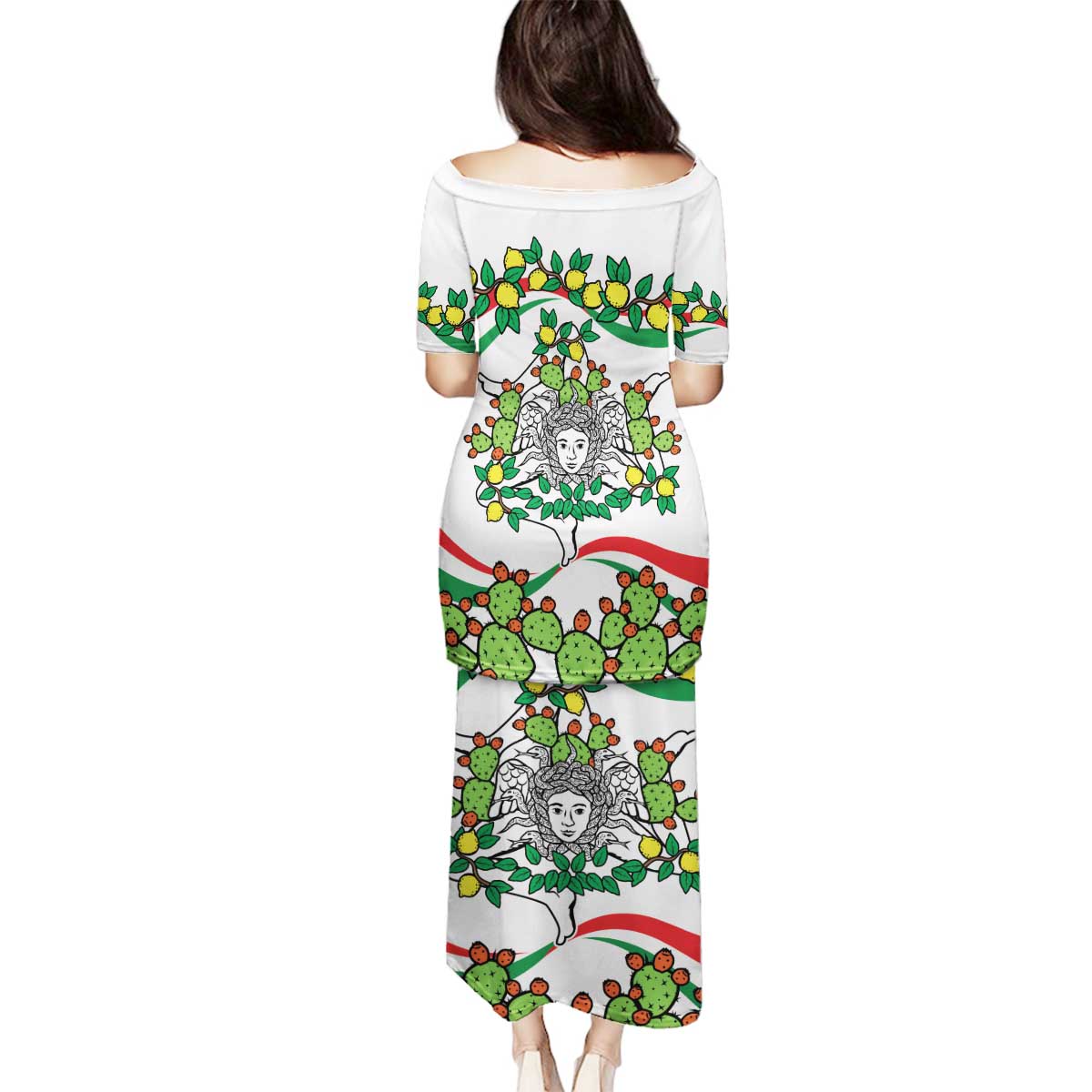 Sicilian Triskelion Family Matching Puletasi and Hawaiian Shirt with Cactus and Lemons - Wonder Print Shop