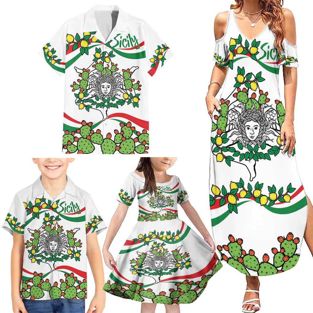 Sicilian Triskelion Family Matching Summer Maxi Dress and Hawaiian Shirt with Cactus and Lemons - Wonder Print Shop