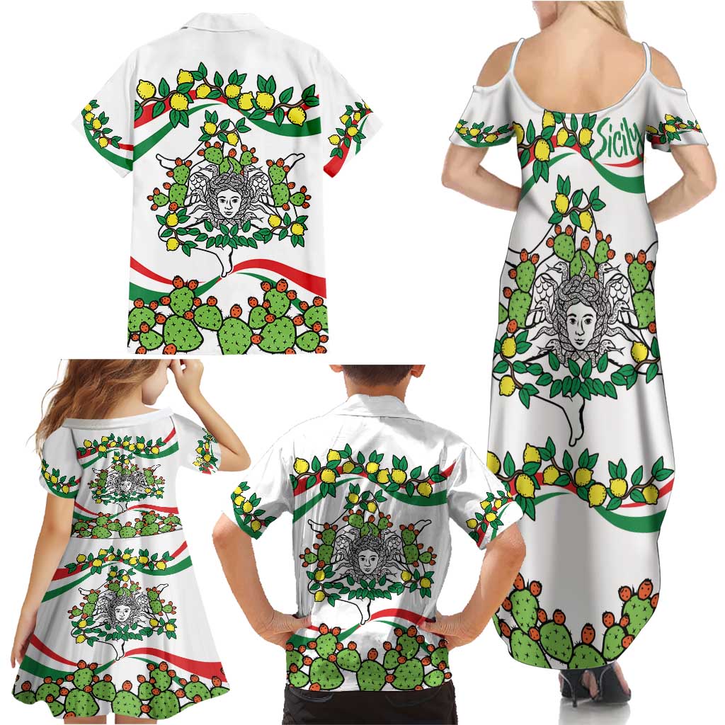 Sicilian Triskelion Family Matching Summer Maxi Dress and Hawaiian Shirt with Cactus and Lemons - Wonder Print Shop
