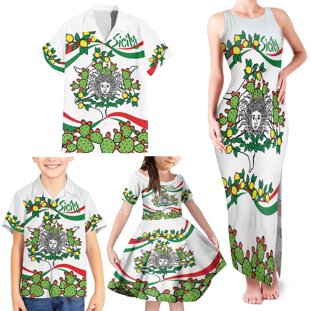 Sicilian Triskelion Family Matching Tank Maxi Dress and Hawaiian Shirt with Cactus and Lemons - Wonder Print Shop