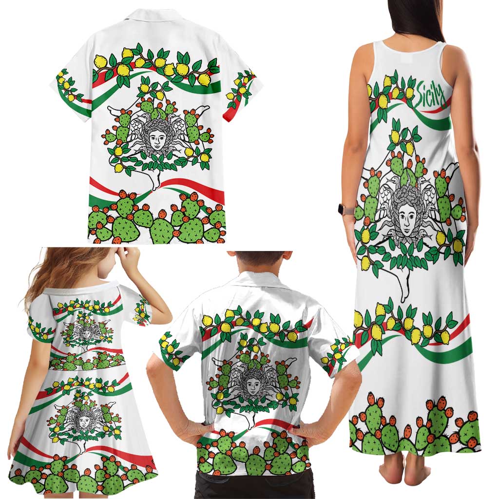 Sicilian Triskelion Family Matching Tank Maxi Dress and Hawaiian Shirt with Cactus and Lemons - Wonder Print Shop