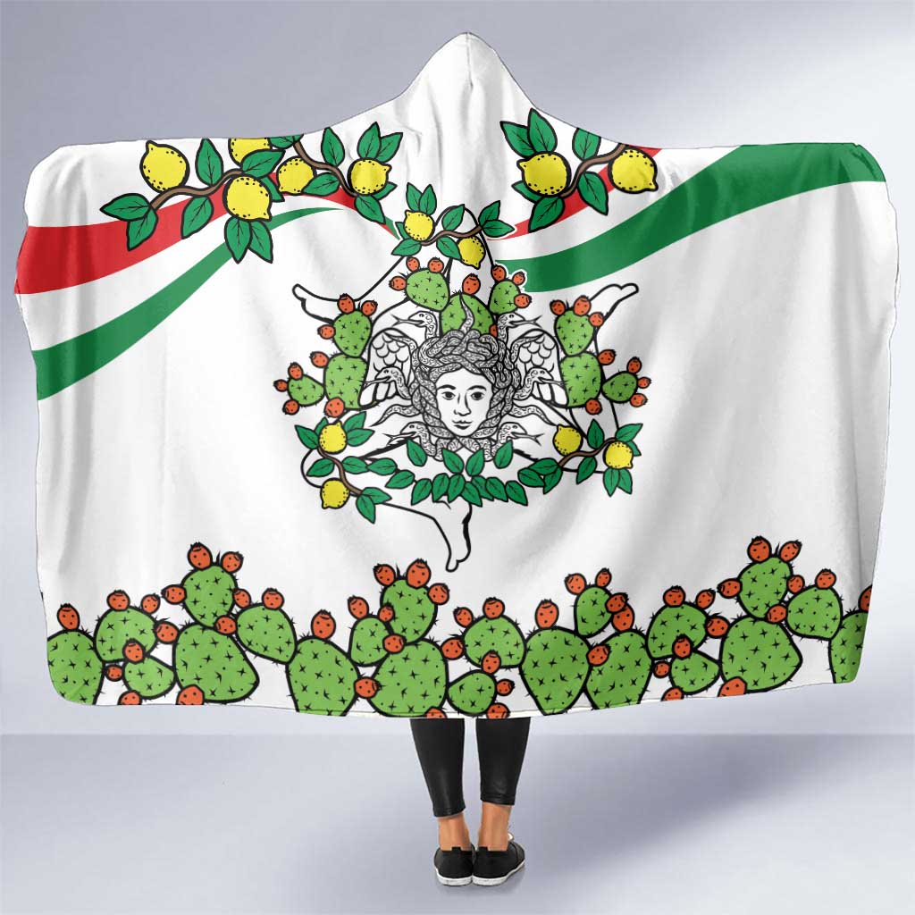 Sicilian Triskelion Hooded Blanket with Cactus and Lemons
