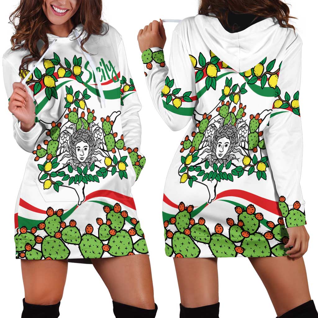 Sicilian Triskelion Hoodie Dress with Cactus and Lemons - Wonder Print Shop