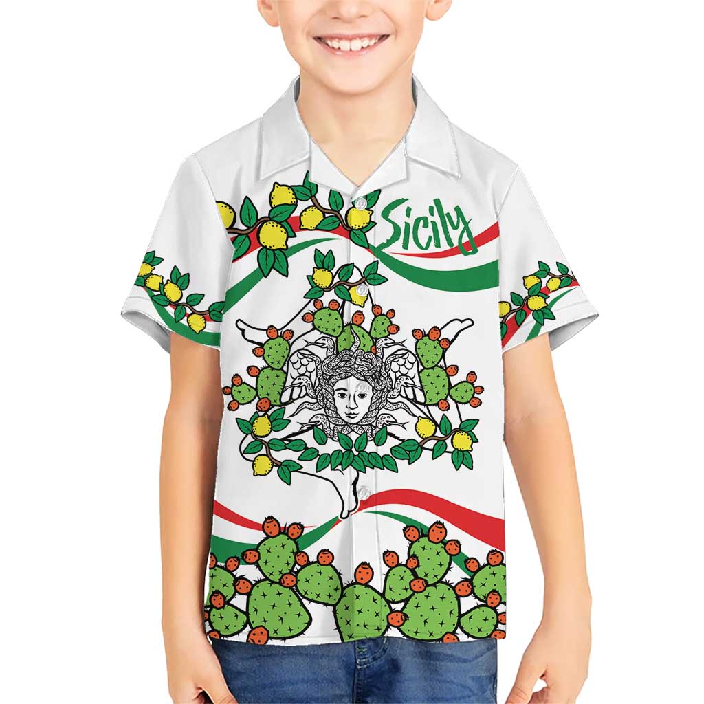 Sicilian Triskelion Kid Hawaiian Shirt with Cactus and Lemons - Wonder Print Shop