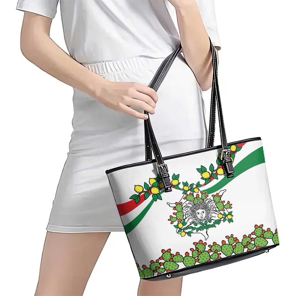 Sicilian Triskelion Leather Tote Bag with Cactus and Lemons - Wonder Print Shop
