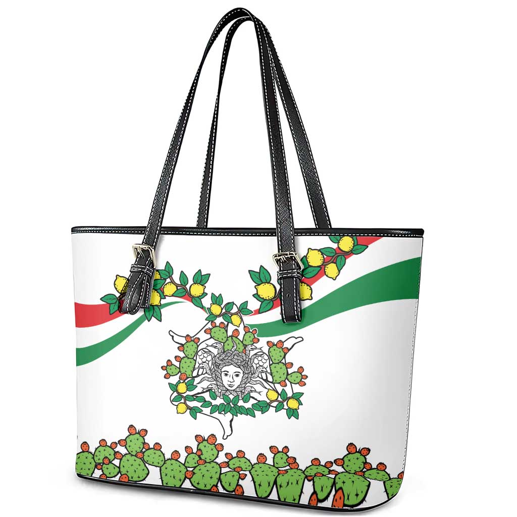Sicilian Triskelion Leather Tote Bag with Cactus and Lemons - Wonder Print Shop