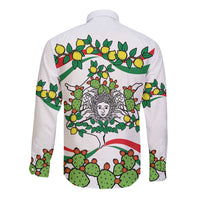 Sicilian Triskelion Long Sleeve Button Shirt with Cactus and Lemons - Wonder Print Shop