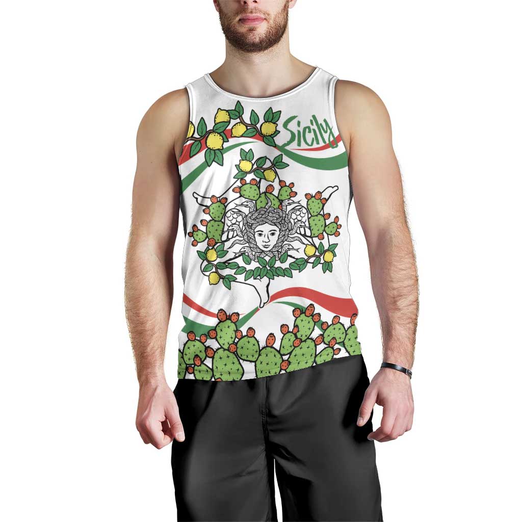 Sicilian Triskelion Men Tank Top with Cactus and Lemons - Wonder Print Shop