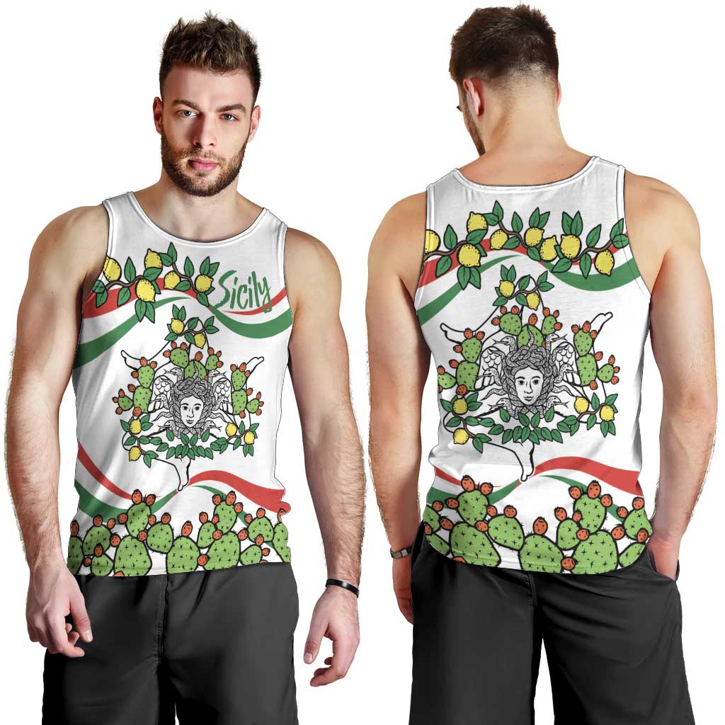 Sicilian Triskelion Men Tank Top with Cactus and Lemons - Wonder Print Shop