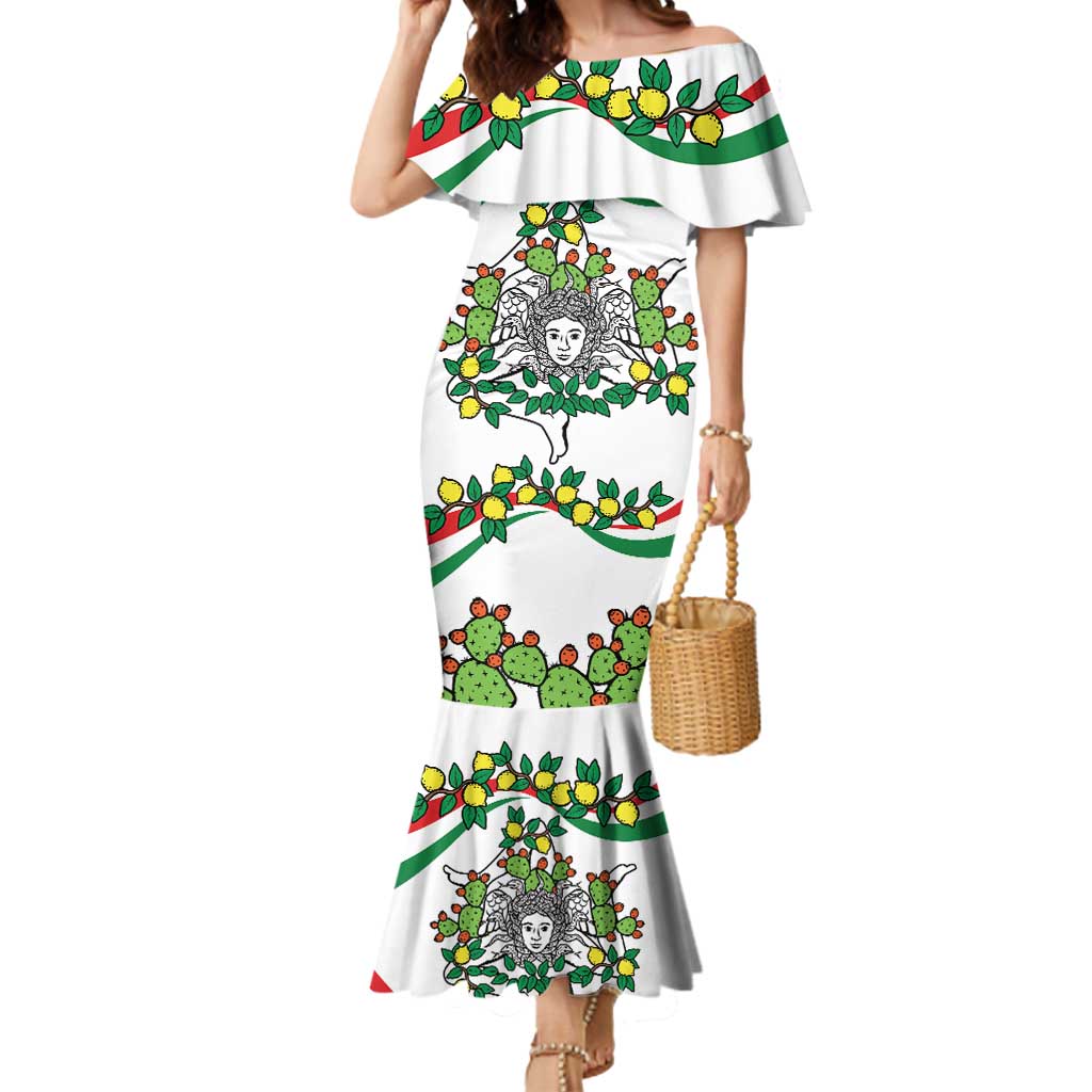 Sicilian Triskelion Mermaid Dress with Cactus and Lemons - Wonder Print Shop