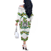 Sicilian Triskelion Off The Shoulder Long Sleeve Dress with Cactus and Lemons - Wonder Print Shop