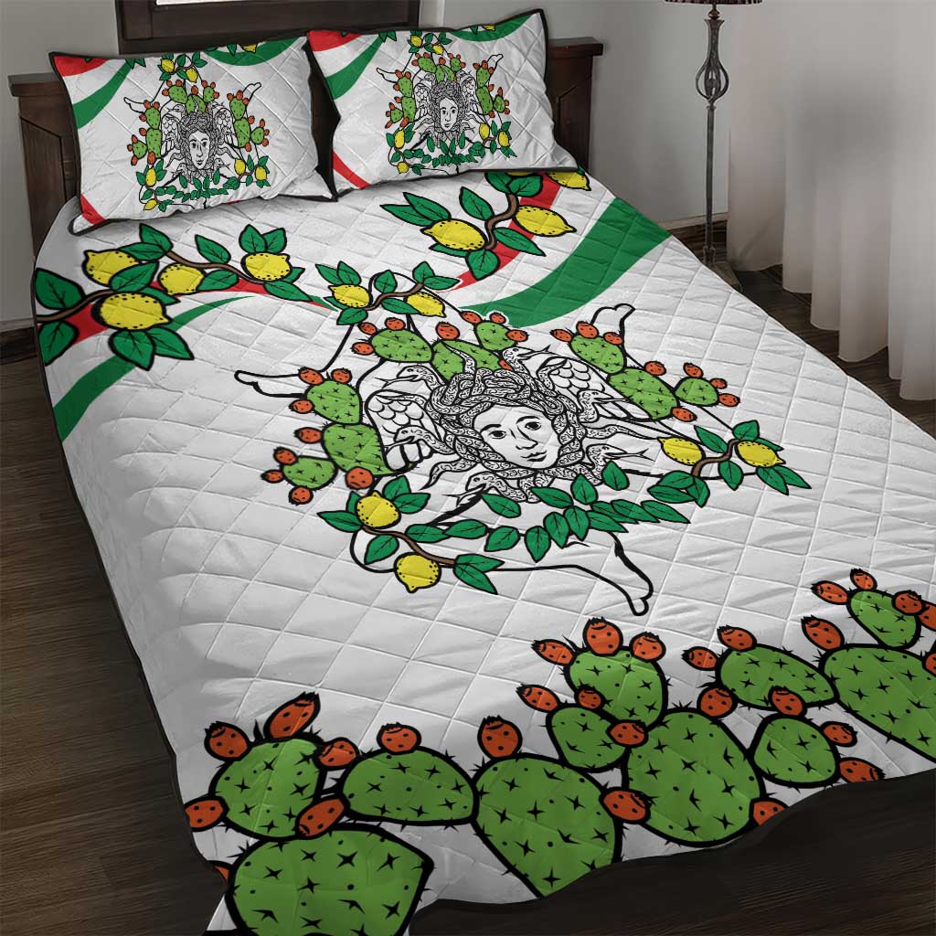 Sicilian Triskelion Quilt Bed Set with Cactus and Lemons - Wonder Print Shop