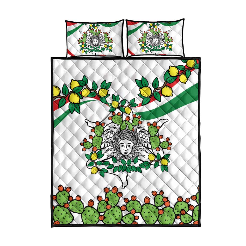 Sicilian Triskelion Quilt Bed Set with Cactus and Lemons - Wonder Print Shop