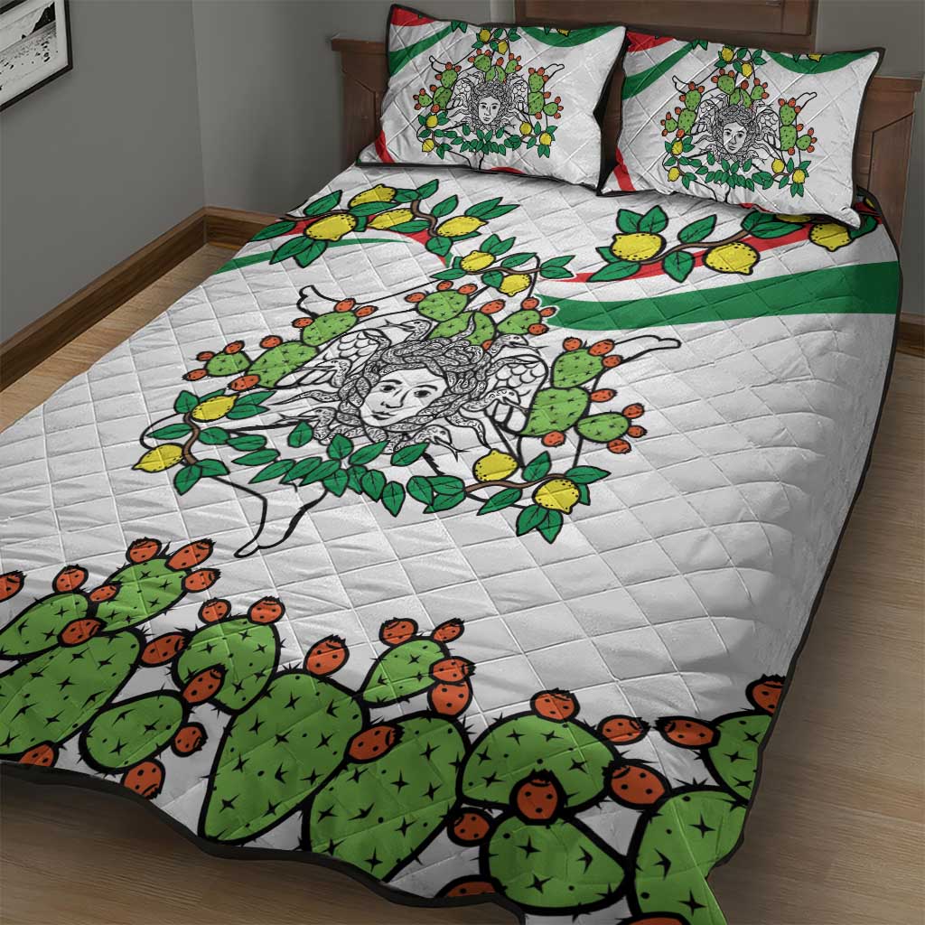 Sicilian Triskelion Quilt Bed Set with Cactus and Lemons - Wonder Print Shop