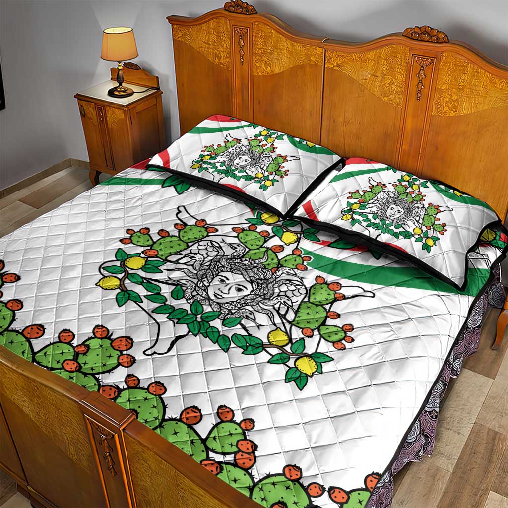 Sicilian Triskelion Quilt Bed Set with Cactus and Lemons - Wonder Print Shop