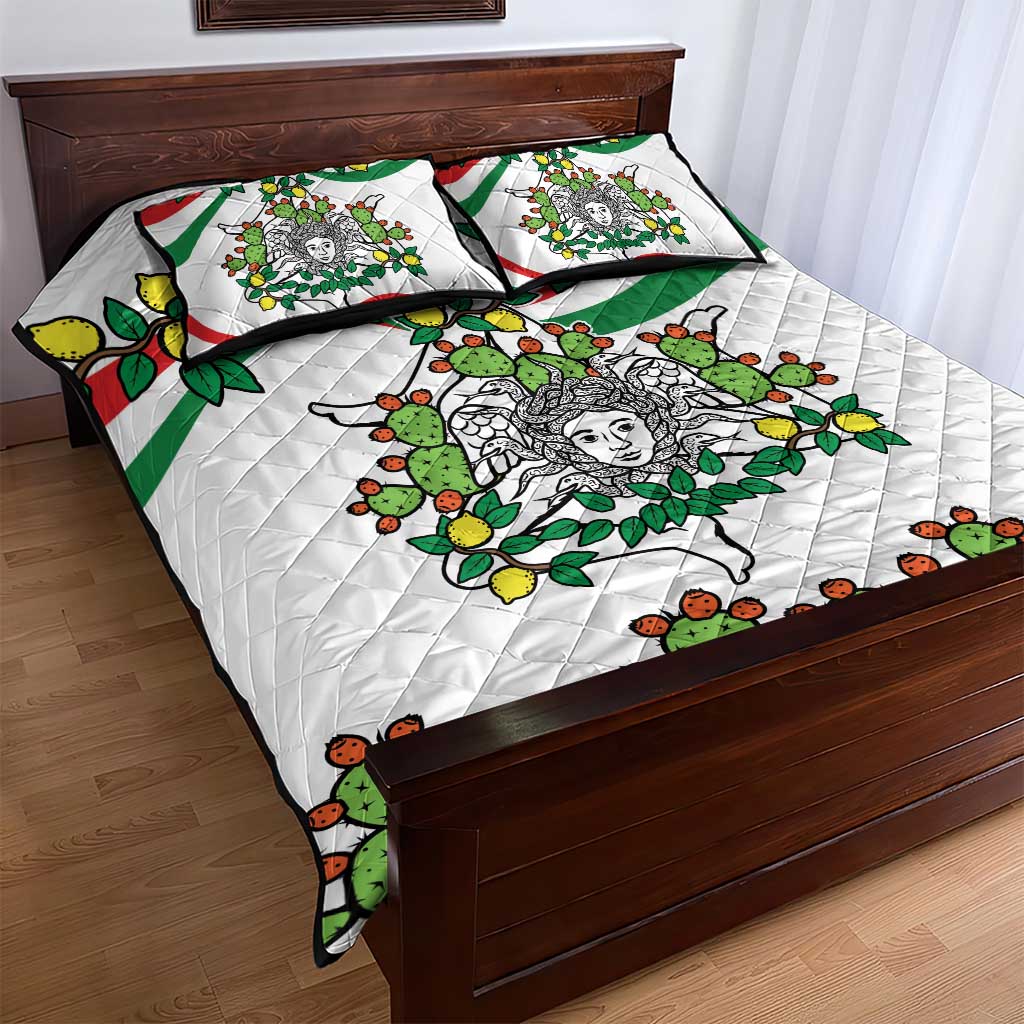 Sicilian Triskelion Quilt Bed Set with Cactus and Lemons - Wonder Print Shop