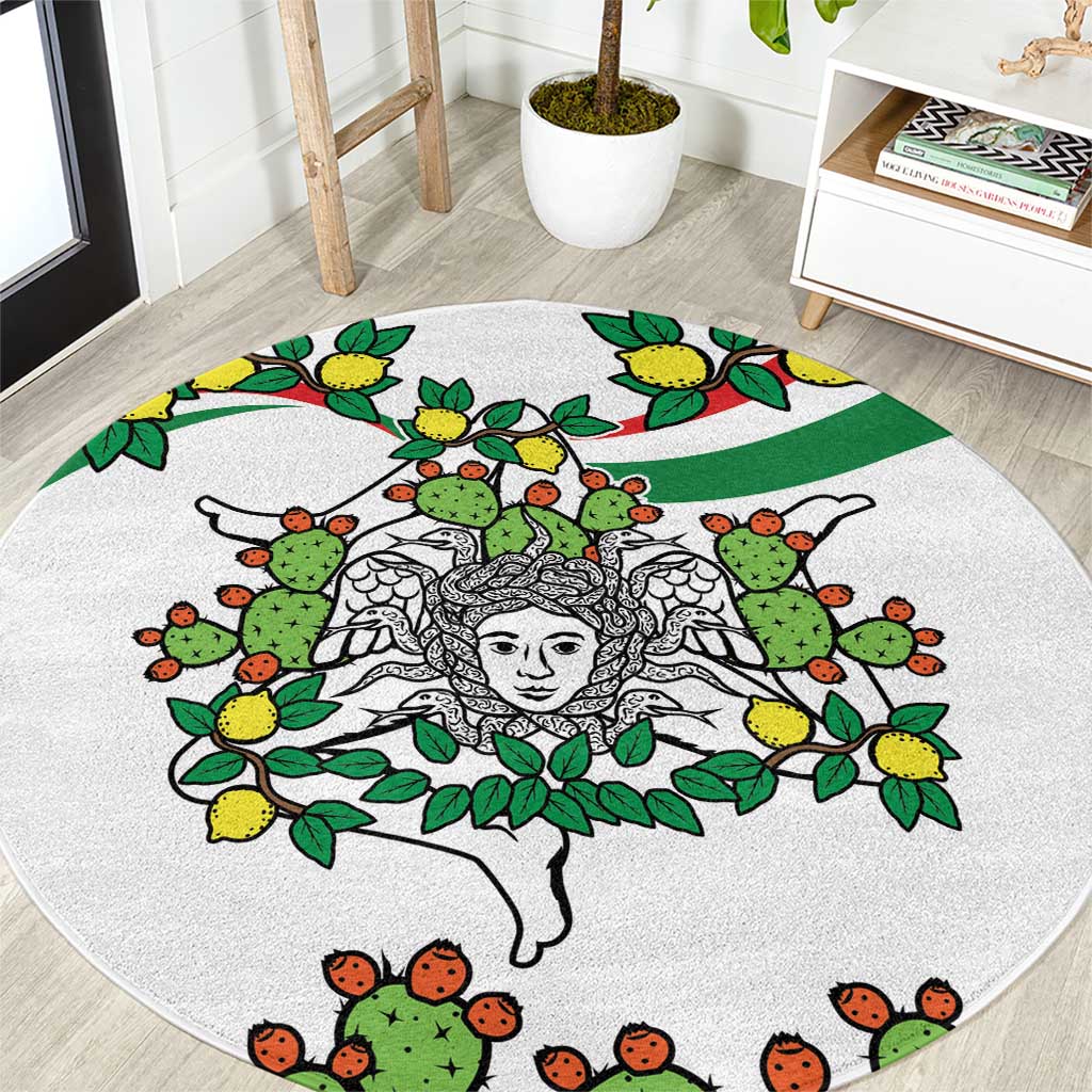 Sicilian Triskelion Round Carpet with Cactus and Lemons