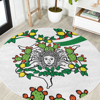 Sicilian Triskelion Round Carpet with Cactus and Lemons