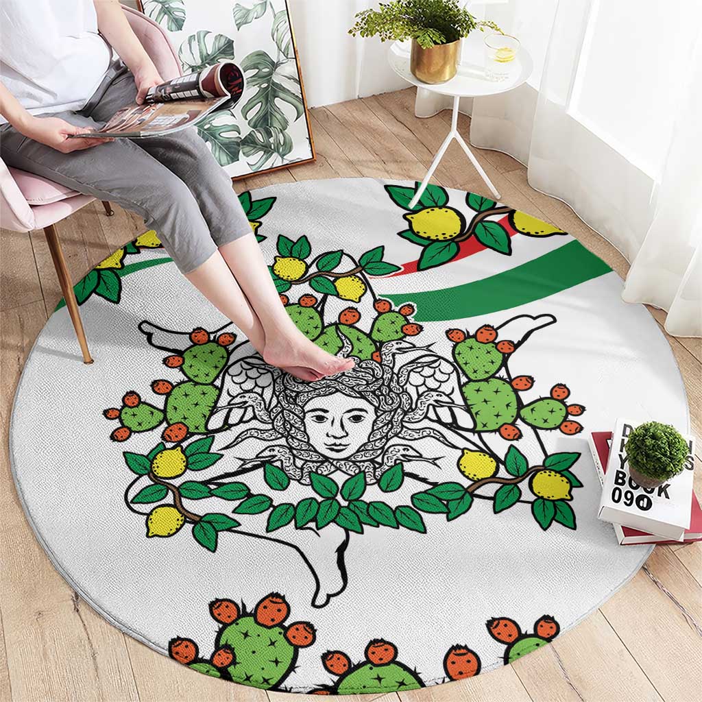 Sicilian Triskelion Round Carpet with Cactus and Lemons