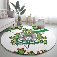 Sicilian Triskelion Round Carpet with Cactus and Lemons