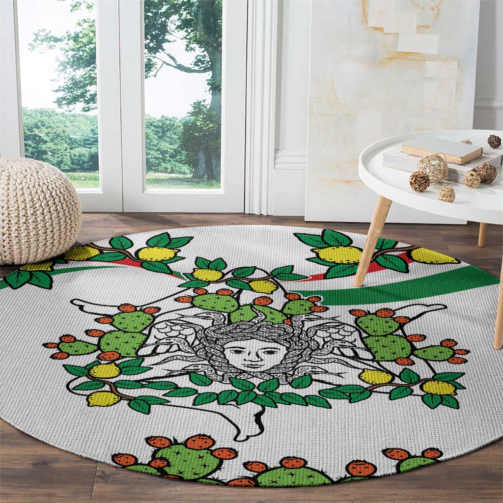 Sicilian Triskelion Round Carpet with Cactus and Lemons