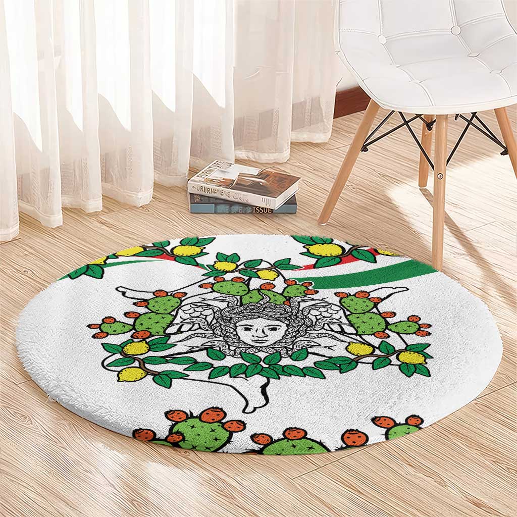 Sicilian Triskelion Round Carpet with Cactus and Lemons