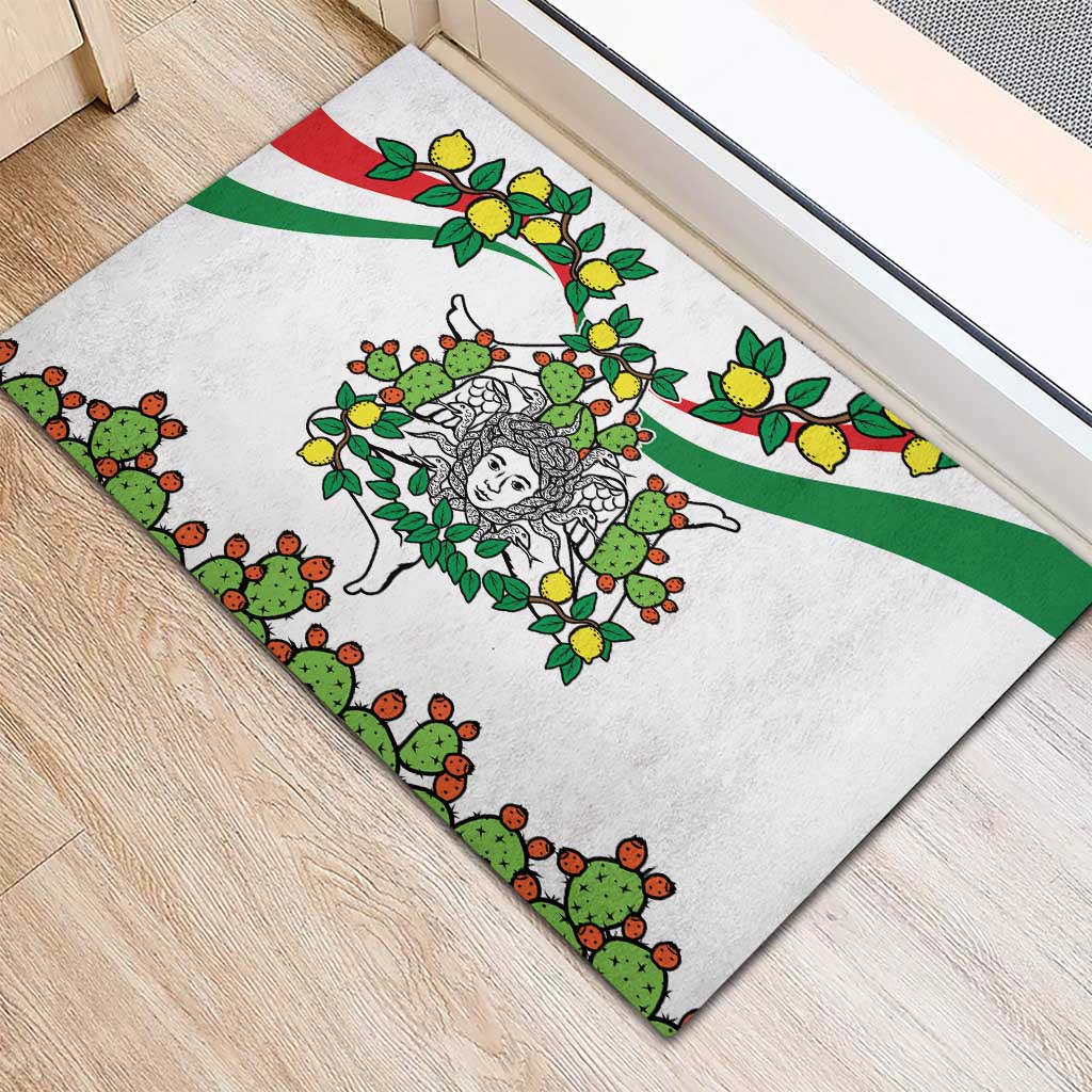 Sicilian Triskelion Rubber Doormat with Cactus and Lemons - Wonder Print Shop