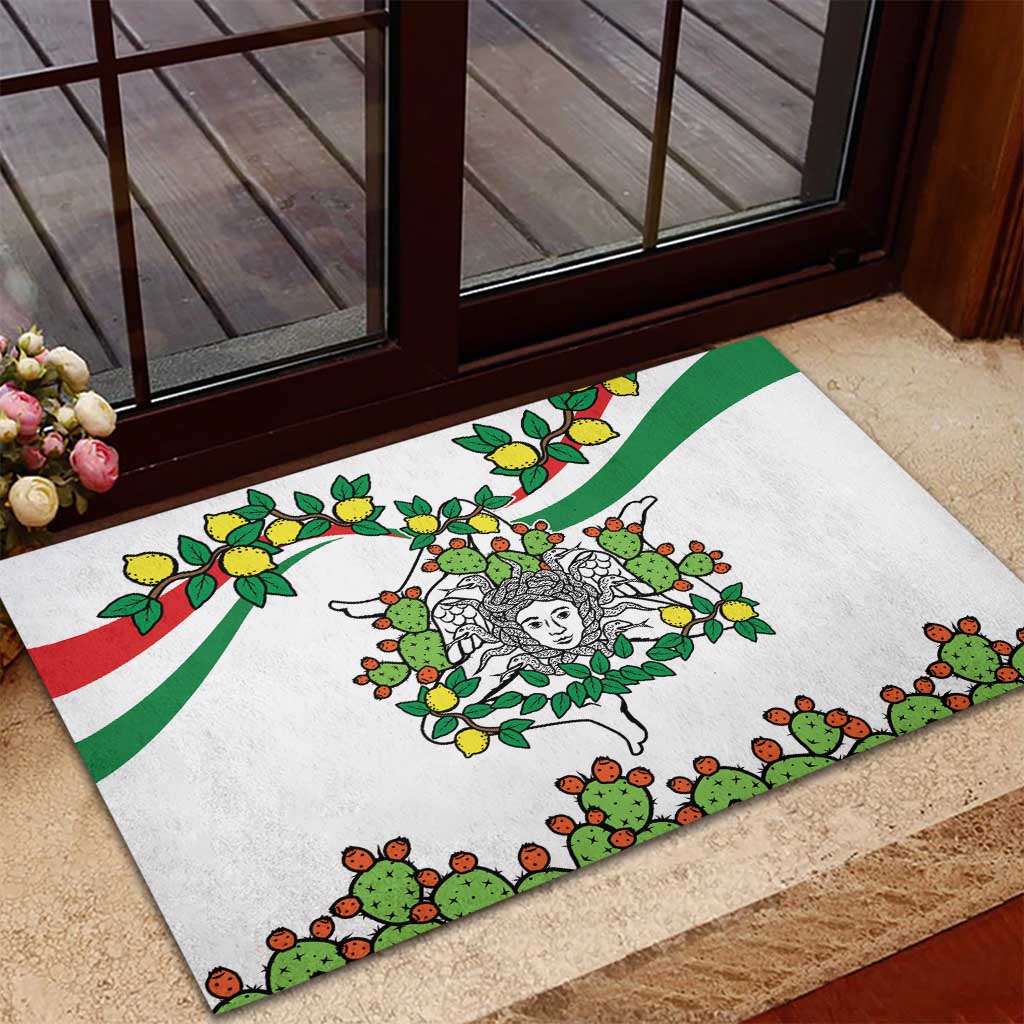 Sicilian Triskelion Rubber Doormat with Cactus and Lemons - Wonder Print Shop