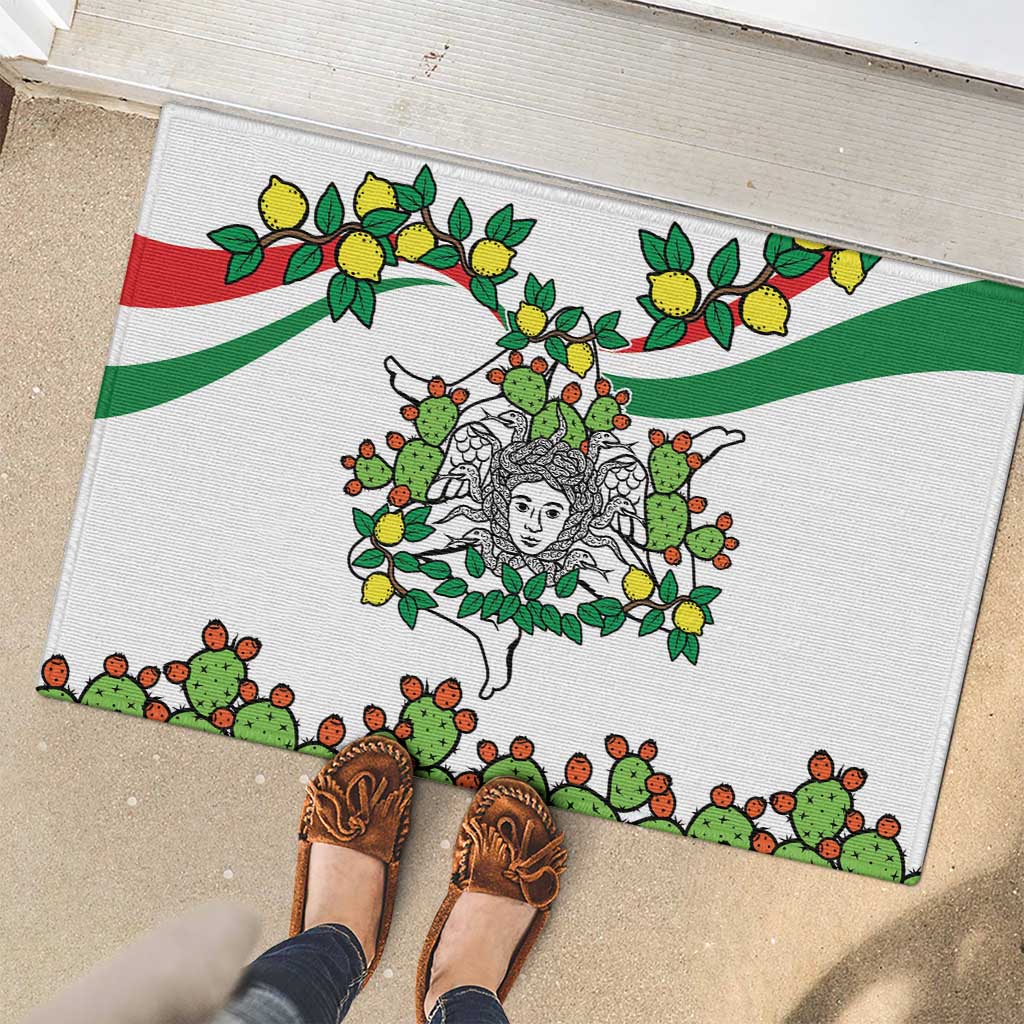 Sicilian Triskelion Rubber Doormat with Cactus and Lemons - Wonder Print Shop