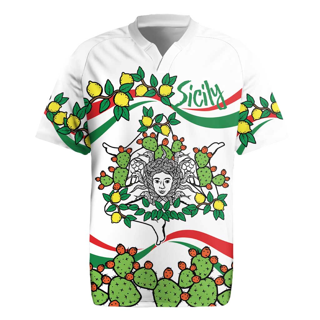 Sicilian Triskelion Rugby Jersey with Cactus and Lemons - Wonder Print Shop