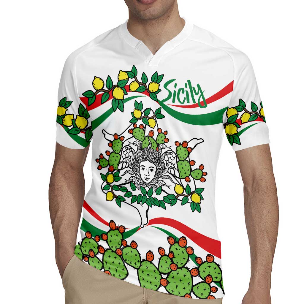 Sicilian Triskelion Rugby Jersey with Cactus and Lemons - Wonder Print Shop