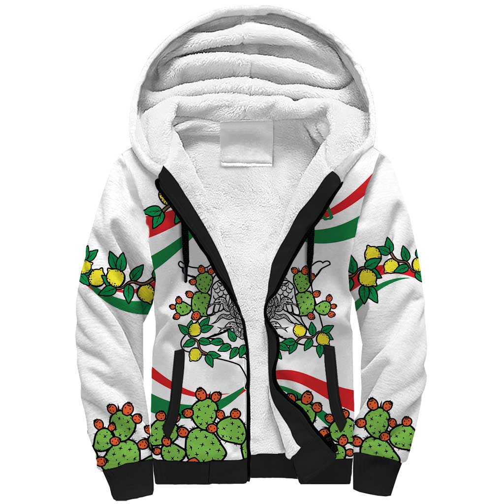 Sicilian Triskelion Sherpa Hoodie with Cactus and Lemons - Wonder Print Shop