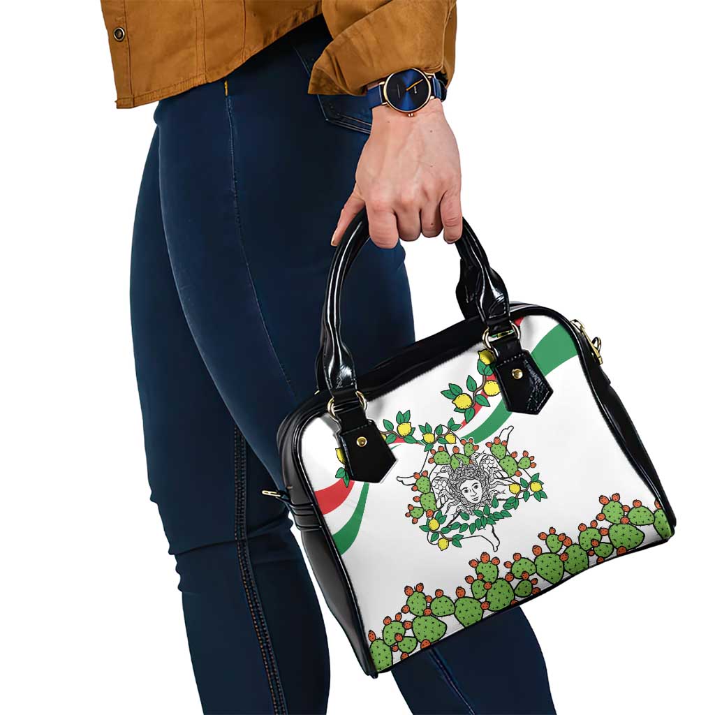 Sicilian Triskelion Shoulder Handbag with Cactus and Lemons