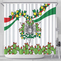 Sicilian Triskelion Shower Curtain with Cactus and Lemons