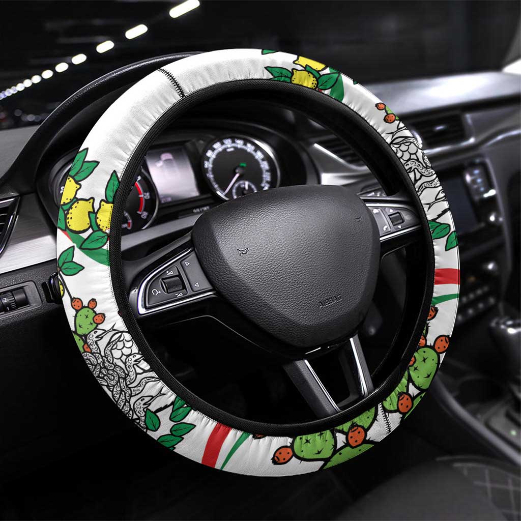 Sicilian Triskelion Steering Wheel Cover with Cactus and Lemons - Wonder Print Shop