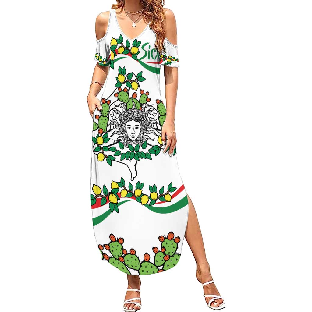 Sicilian Triskelion Summer Maxi Dress with Cactus and Lemons - Wonder Print Shop