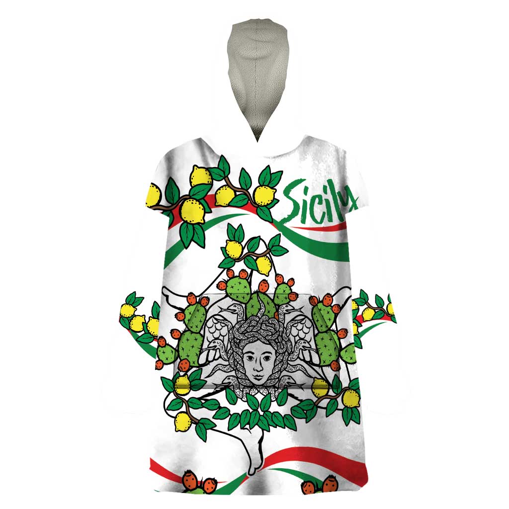Sicilian Triskelion Wearable Blanket Hoodie with Cactus and Lemons - Wonder Print Shop