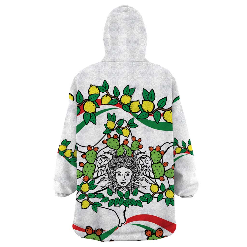 Sicilian Triskelion Wearable Blanket Hoodie with Cactus and Lemons - Wonder Print Shop