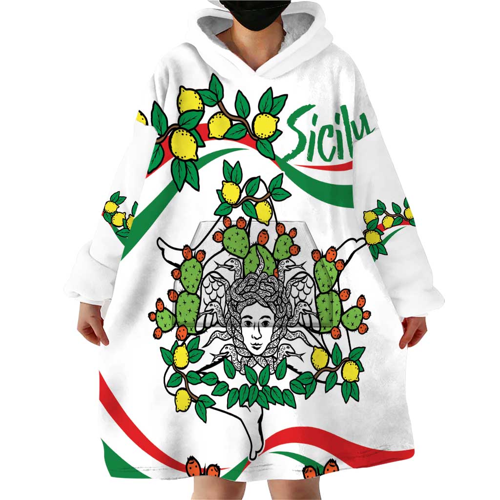 Sicilian Triskelion Wearable Blanket Hoodie with Cactus and Lemons - Wonder Print Shop