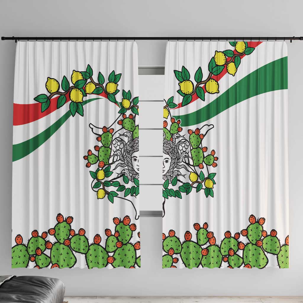 Sicilian Triskelion Window Curtain with Cactus and Lemons - Wonder Print Shop