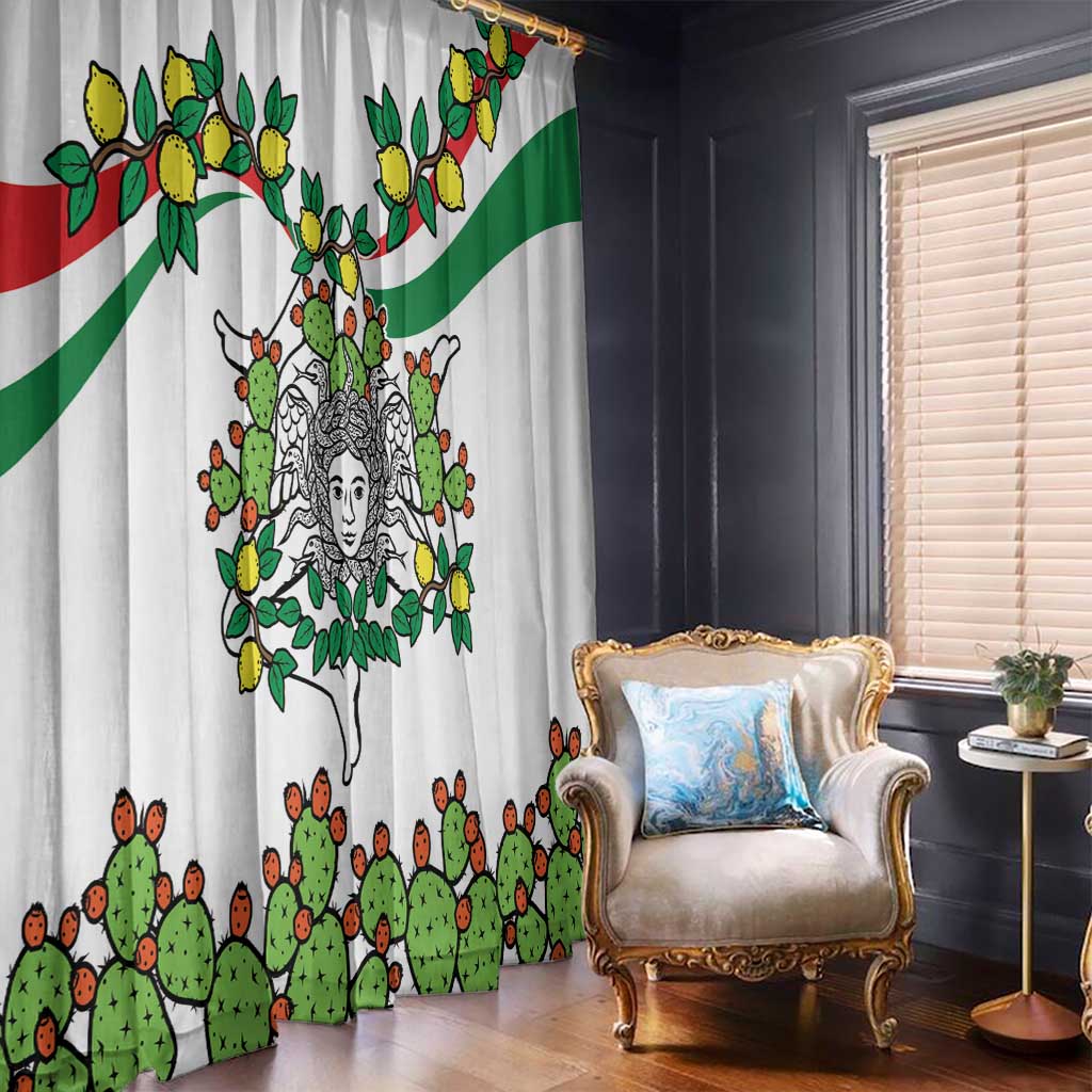 Sicilian Triskelion Window Curtain with Cactus and Lemons - Wonder Print Shop