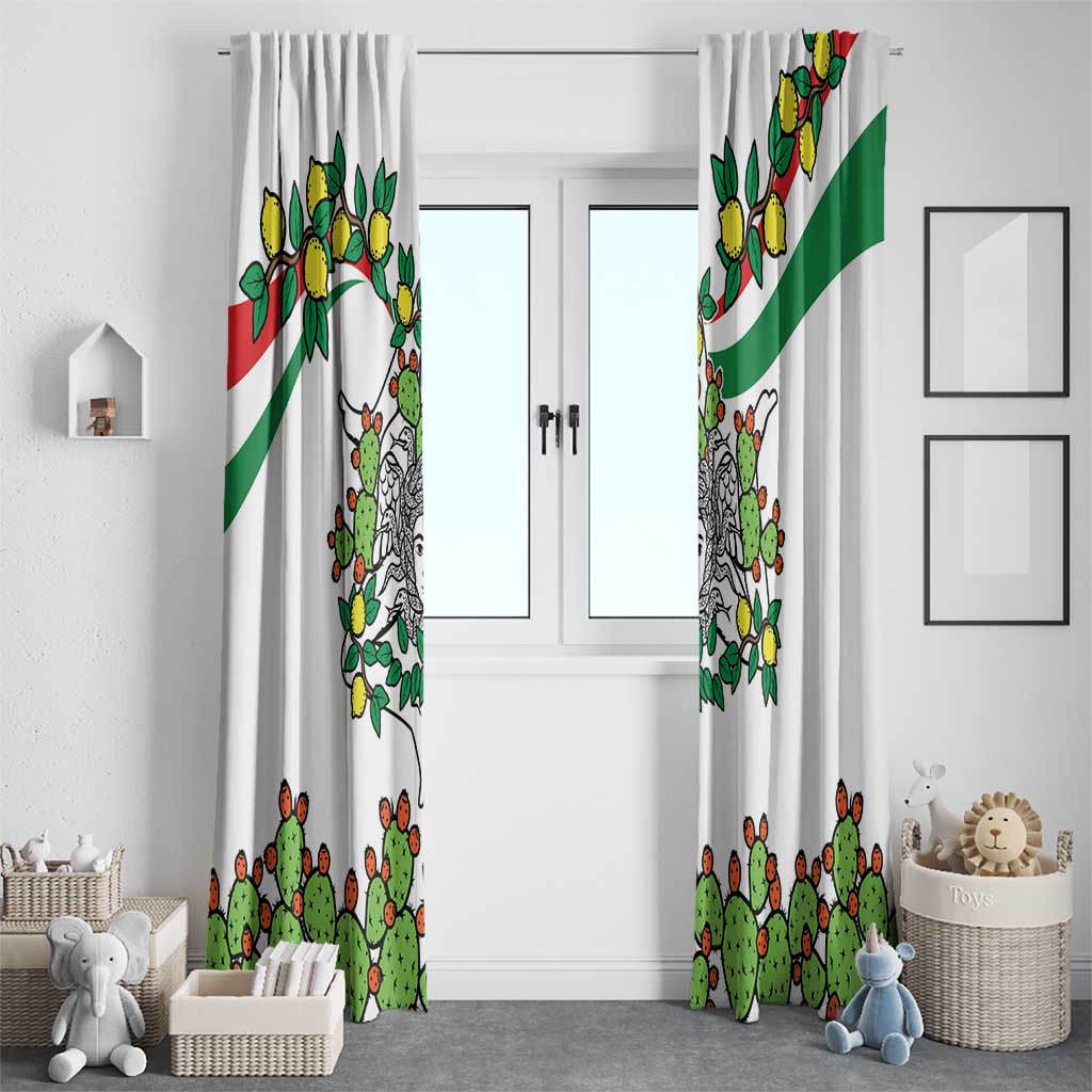 Sicilian Triskelion Window Curtain with Cactus and Lemons - Wonder Print Shop