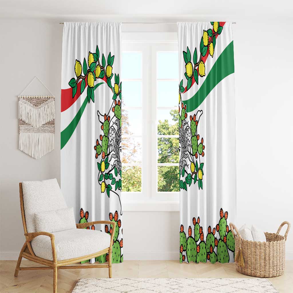 Sicilian Triskelion Window Curtain with Cactus and Lemons - Wonder Print Shop