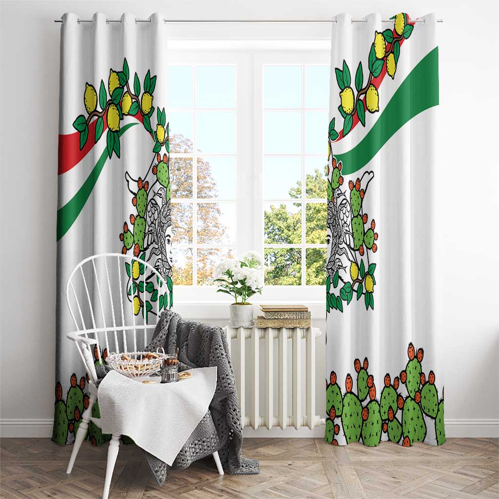Sicilian Triskelion Window Curtain with Cactus and Lemons - Wonder Print Shop