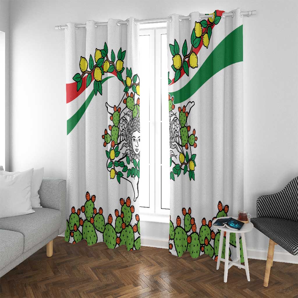 Sicilian Triskelion Window Curtain with Cactus and Lemons - Wonder Print Shop