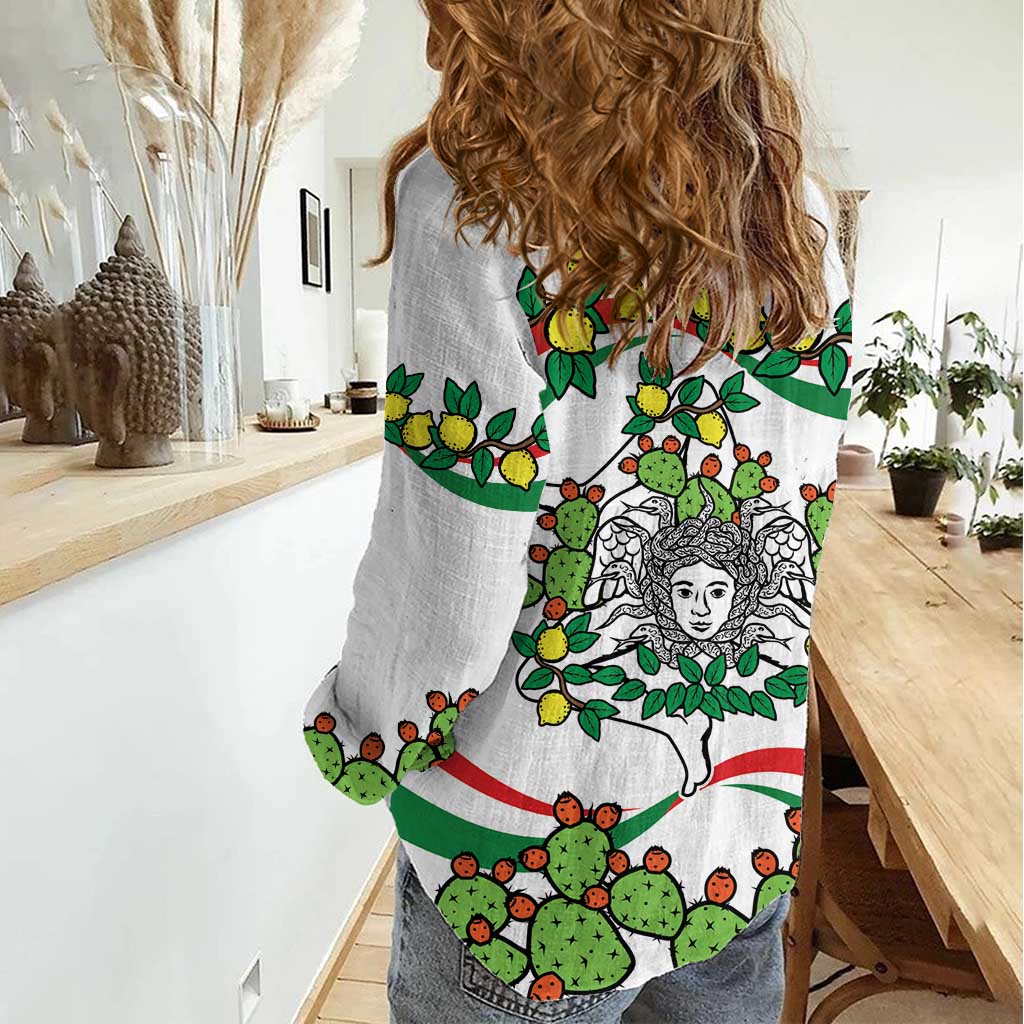 Sicilian Triskelion Women Casual Shirt with Cactus and Lemons - Wonder Print Shop