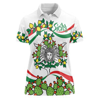 Sicilian Triskelion Women Polo Shirt with Cactus and Lemons - Wonder Print Shop