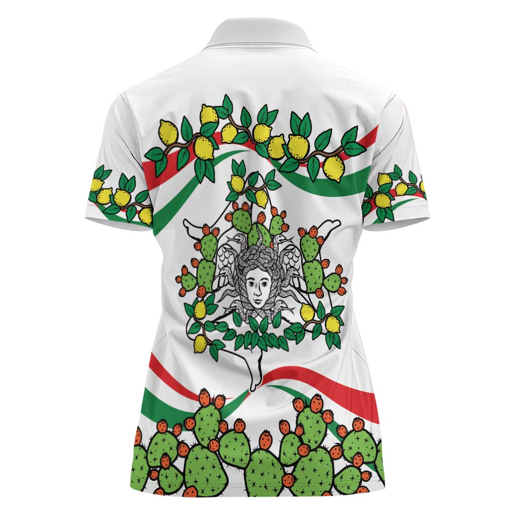 Sicilian Triskelion Women Polo Shirt with Cactus and Lemons - Wonder Print Shop