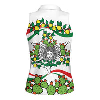 Sicilian Triskelion Women Sleeveless Polo Shirt with Cactus and Lemons - Wonder Print Shop