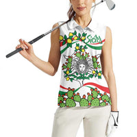 Sicilian Triskelion Women Sleeveless Polo Shirt with Cactus and Lemons - Wonder Print Shop